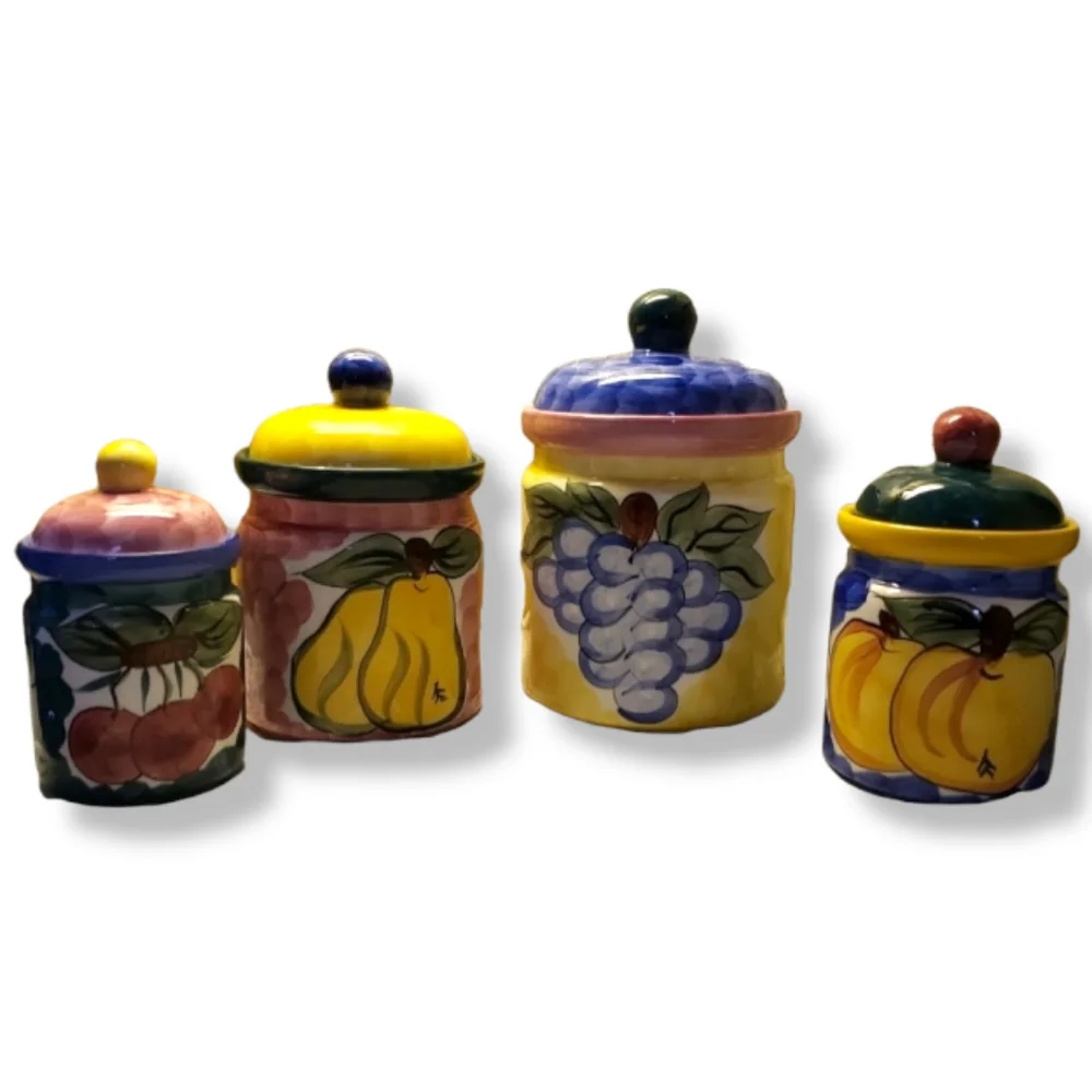 Vtg Canister GEI Handpainted Cherry Sealing Lid